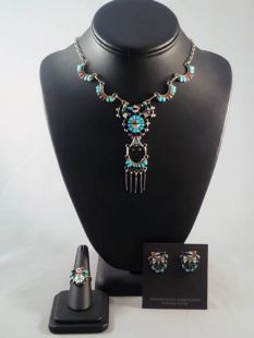 Vintage Native American Zuni Made Thunderbird Necklace with Earrings and Ring