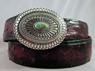 Native American Navajo Made Concho Buckle with Turquoise--Vintage