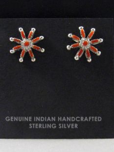 Native American Zuni Made Star Earrings with Coral