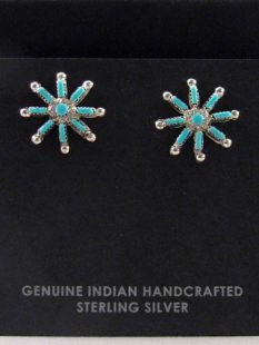 Native American Zuni Made Star Earrings with Turquoise or Coral