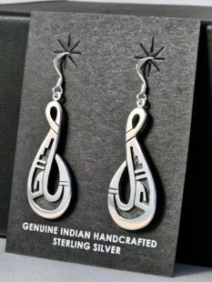 Native American Hopi Made Earrings with Water Symbols