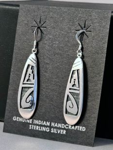 Native American Hopi Made Earrings with Water Symbols