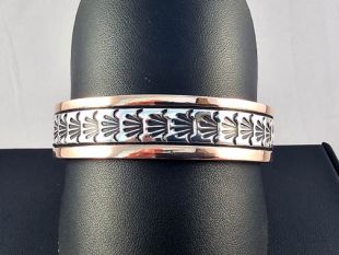 Native American Navajo Made Sterling Silver and Copper Cuff Bracelet