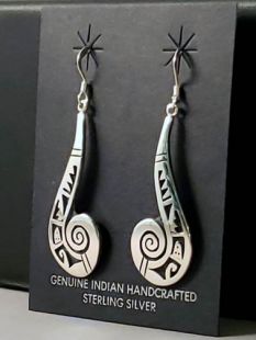 Native American Hopi Made Earrings with Water Symbols