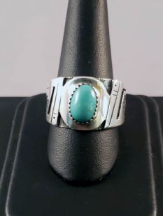 Native American Hopi Made Overlay Ring with Turquoise