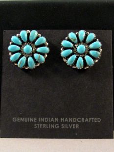 Native American Navajo Made Blossom Earrings with Turquoise
