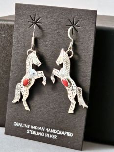 Native American Navajo Made Earrings with Horse