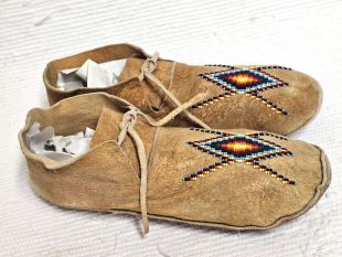 Native American Plains Indian Made Beaded Moccasins--Vintage