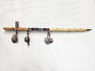 Native American Navajo Made Ceremonial Rawhide Pipe - Large Rawhide Pipe--22"