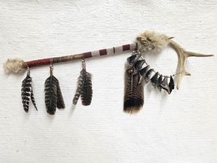 Vintage Native American Plains Made Ceremonial Dance Stick with Deer Antler and Deer Toes