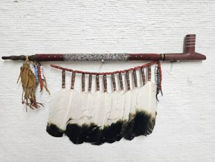 Native American Navajo Made Ceremonial Rawhide Pipe - Large Rawhide Pipe--22"