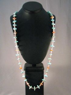 Native American Santo Domingo Made Turquoise and Shell Necklace