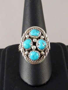 Native American Navajo Made Ring with Kingman Turquoise 