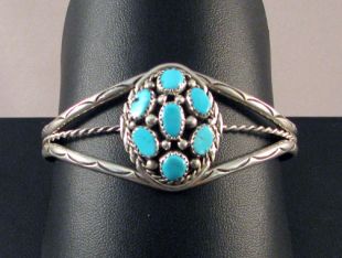Native American Navajo Made Cuff Bracelet with Turquoise 