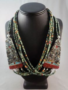 Native American Santo Domingo Made Four-Strand Multistone Necklace