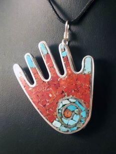 Native American Santo Domingo Made Healing Hand Pendant