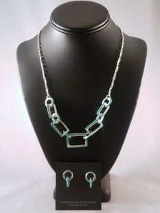 Native American Zuni Made Necklace and Earrings with Turquoise