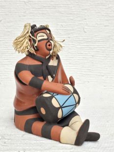 Vintage Native American Jemez Made Clown Storyteller with One Little One and Drum