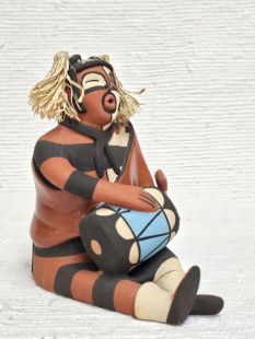 Native American Jemez Made Clown Storyteller with One Little One and Drum--Vintage 