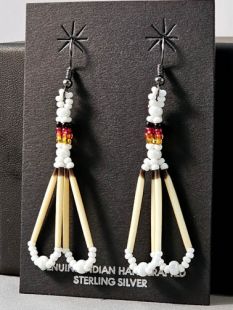 Native American Oglala Sioux Made Quill Earrings