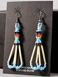 Native American Oglala Sioux Made Quill Earrings