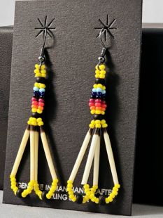 Native American Oglala Sioux Made Quill Earrings