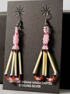 Native American Oglala Sioux Made Quill Earrings