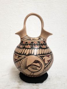 Mata Ortiz Handbuilt and Handpainted Wedding Vase with Bird