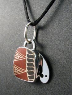 Native Nahuatl Made Sterling Silver Pendant with Mata Ortiz Pot Sherd