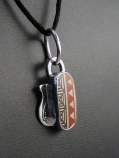 Native Nahuatl Made Sterling Silver Pendant with Mata Ortiz Pot Sherd