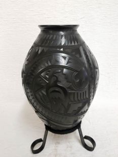 Mata Ortiz Handbuilt and Carved Pot with Dragonfly, Quail and Hummingbird