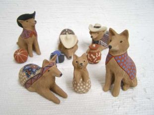 Mata Ortiz Handbuilt and Handpainted Coyote with Hats Nativity 