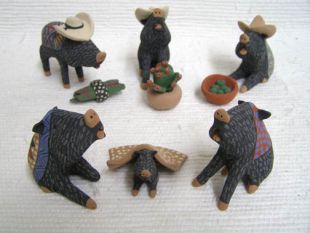 Mata Ortiz Handbuilt and Handpainted Javelina with Hats Nativity 