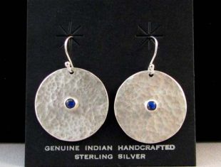 Native American Apache Made Hammered Earrings with Lapis  or Coral Stone