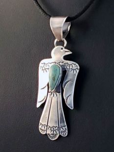 Native American Navajo Made Thunderbird Pendant with Turquoise