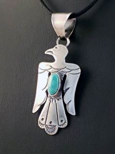 Native American Navajo Made Thunderbird Pendant with Turquoise