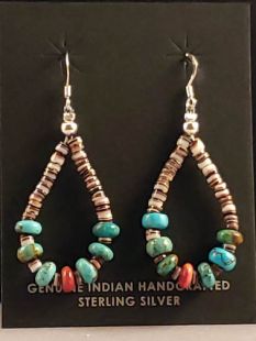 Native American Navajo Made Earrings with Turquoise and Spiny 