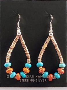 Native American Navajo Made Earrings with Turquoise and Spiny 