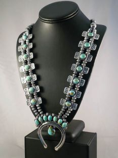 Native American Navajo Made Squash Necklace with Turquoise
