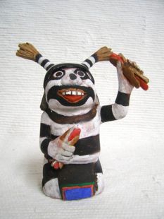 Native American Hopi Carved Clown Kachina Doll (Katsina Doll) with Hot Dogs