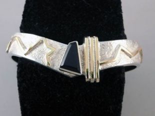 Vintage Native American Navajo Made Cuff Bracelet with Black Onyx