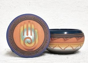 Native American Navajo Red Clay Small Round Jewelry Box with Healing Hand