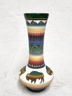 Native American Navajo White Clay Vase with Buffalo