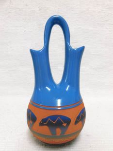 Native American Navajo Red Clay Wedding Vase with Bears