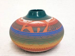 Native American Navajo Red Clay Pot with Bear