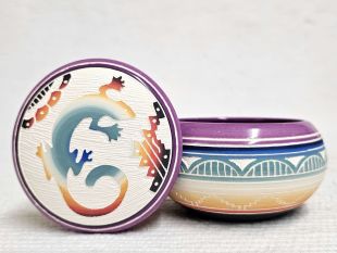 Native American Navajo White Clay Round Jewelry Box with Lizard