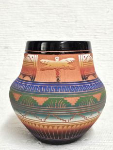 Native American Navajo Red Clay Pot with Dragonfly