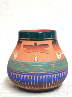 Native American Navajo Red Clay Pot with Dragonfly