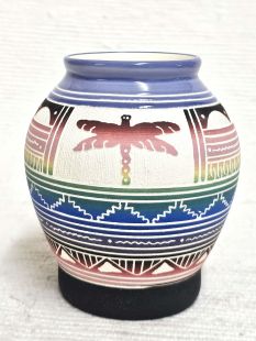 Native American Navajo White Clay Pot with Dragonfly