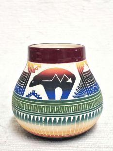 Native American Navajo White Clay Pot with Bear